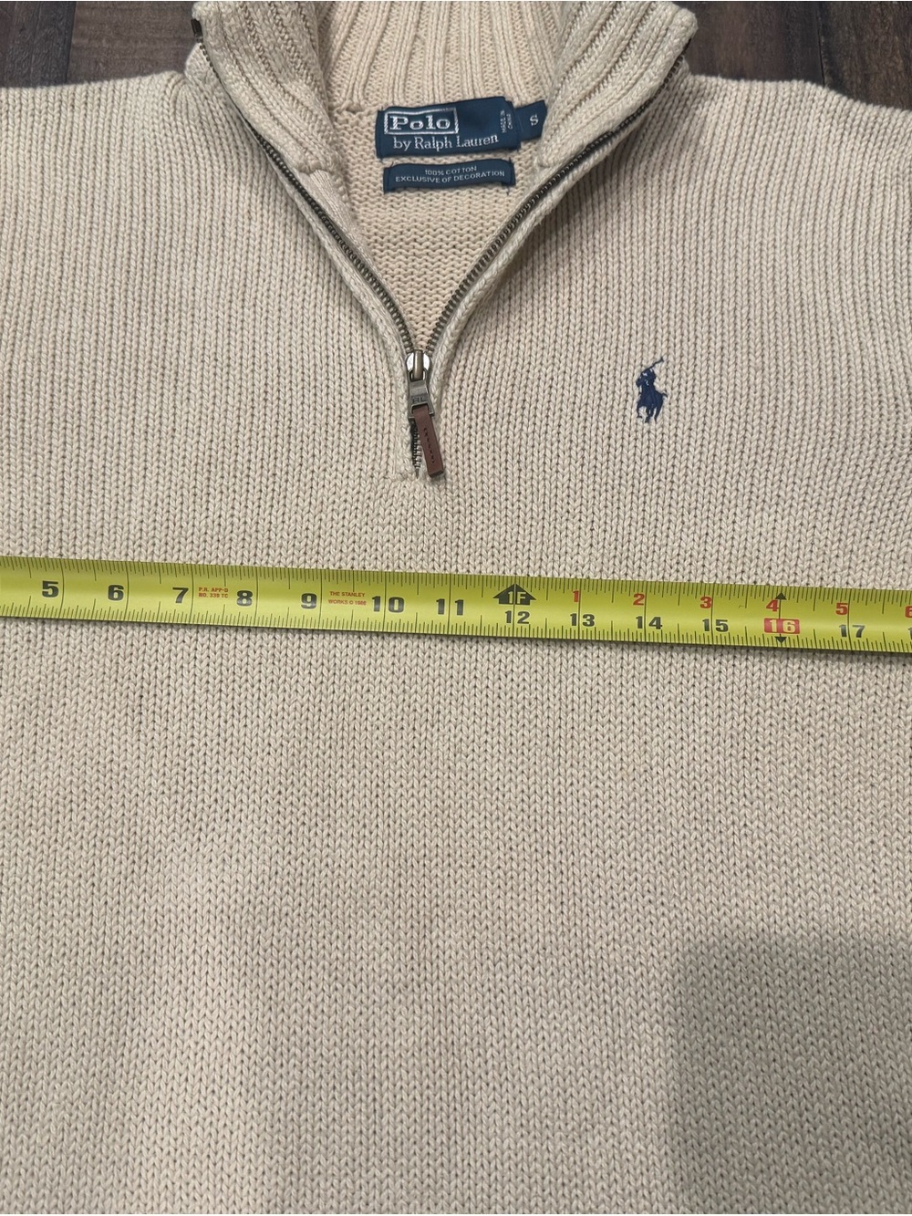 Polo by Ralph Lauren Men’s Cream Zip-Neck Sweater with Navy Pony - Picture 8 of 10